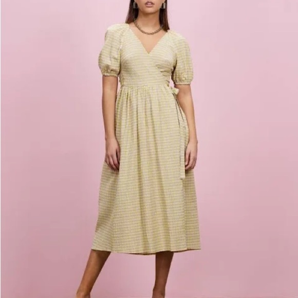 Topshop Seersucker Check Wrap Dress in Lime and Lilac-Multi size 6 - Picture 1 of 10